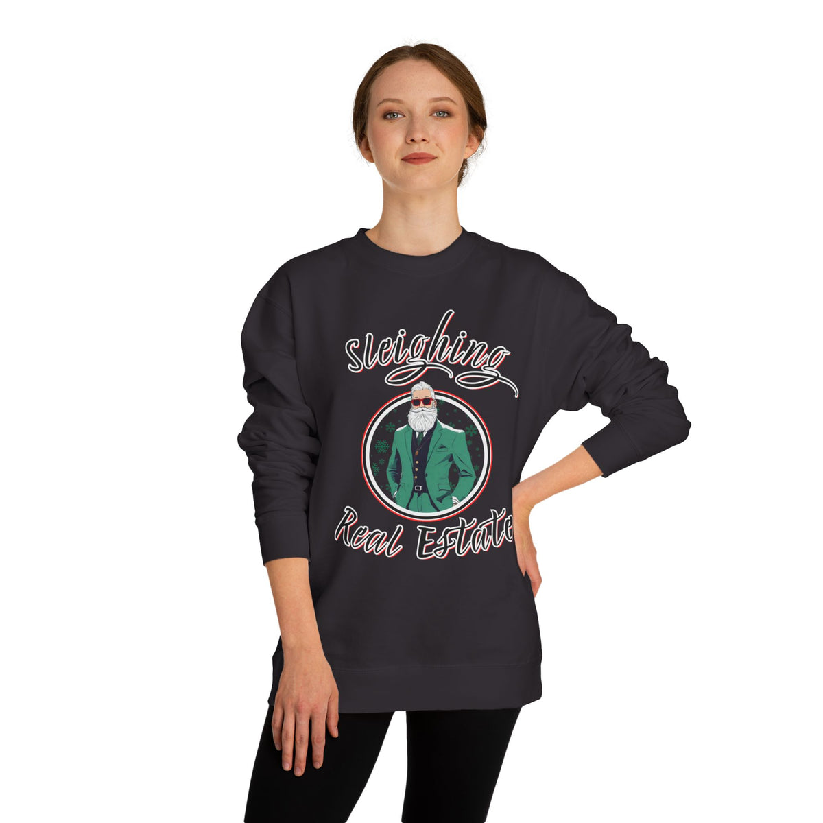 Crewneck sweatshirt printed with the Sleighing Real Estate design