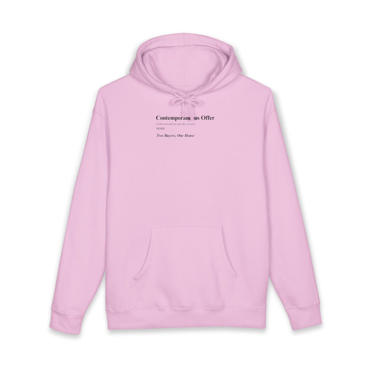 Light Pink hoodie printed with the Contemporaneous Offer Light design