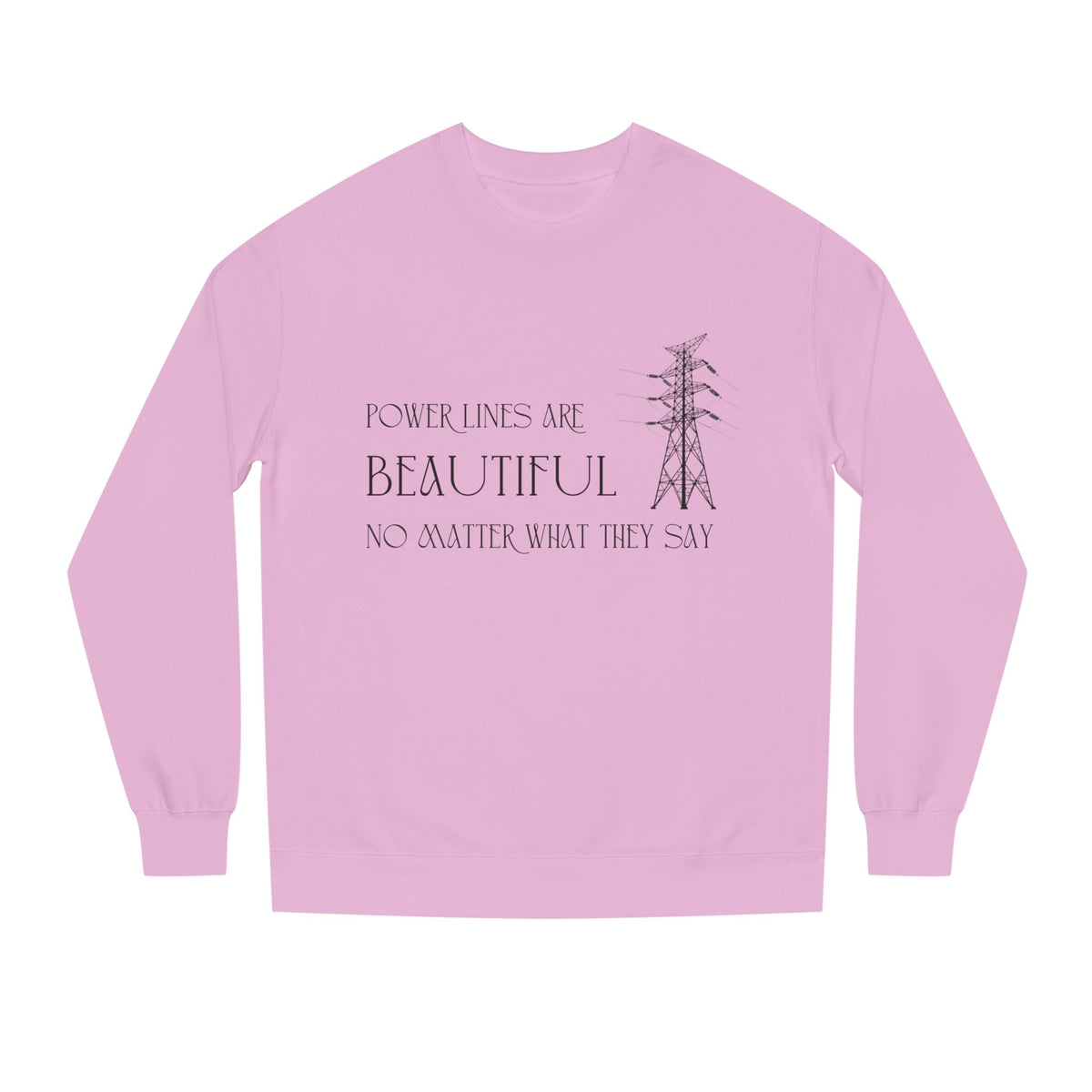 Light Pink crewneck sweatshirt printed with the Power Lines design