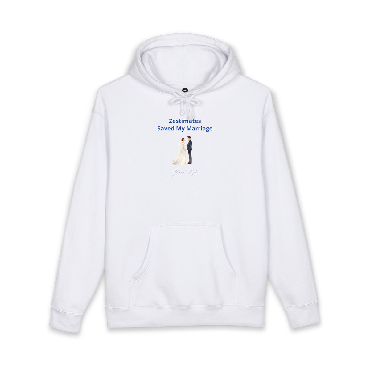 White hoodie printed with the Zestimates design