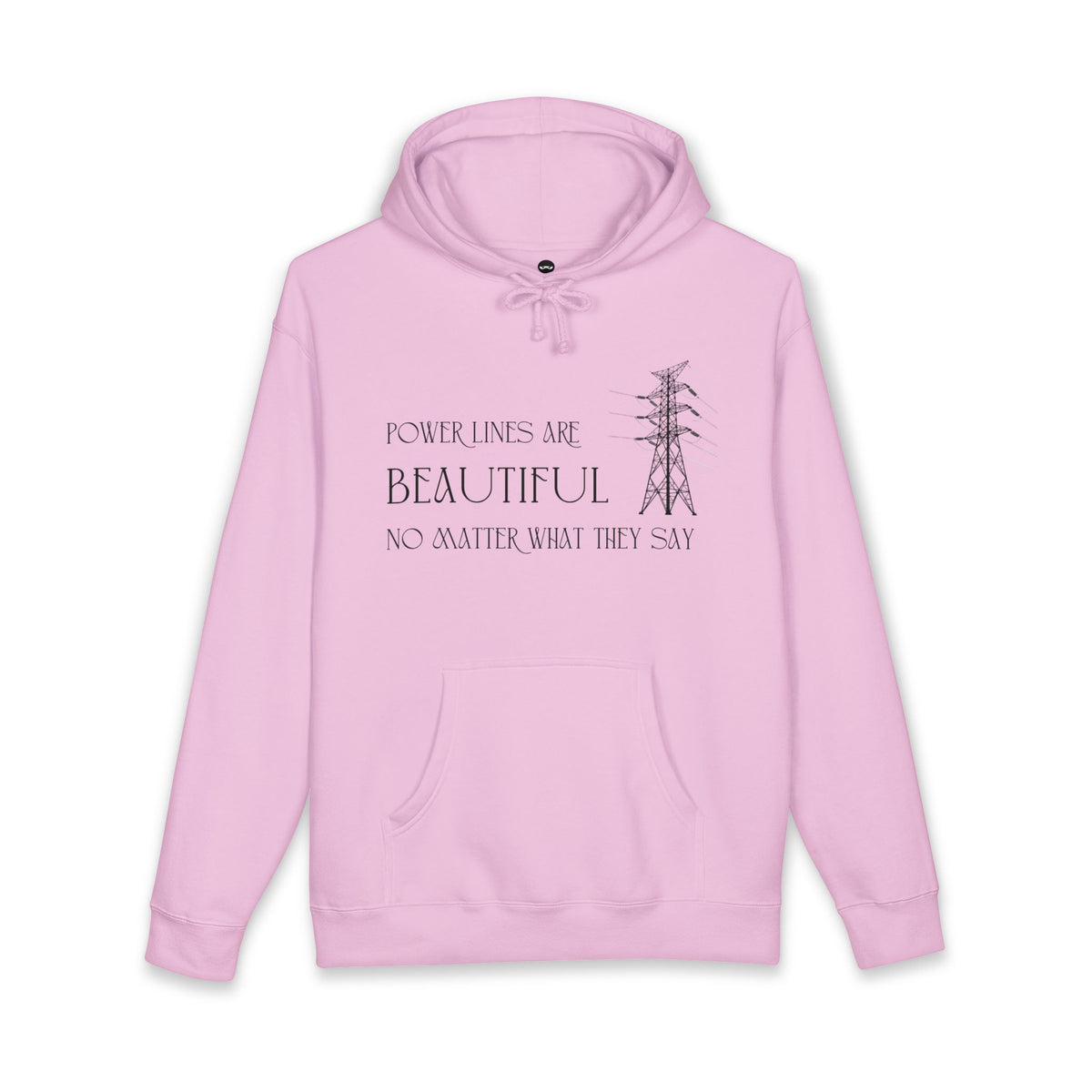 Light Pink hoodie printed with the Power Lines design