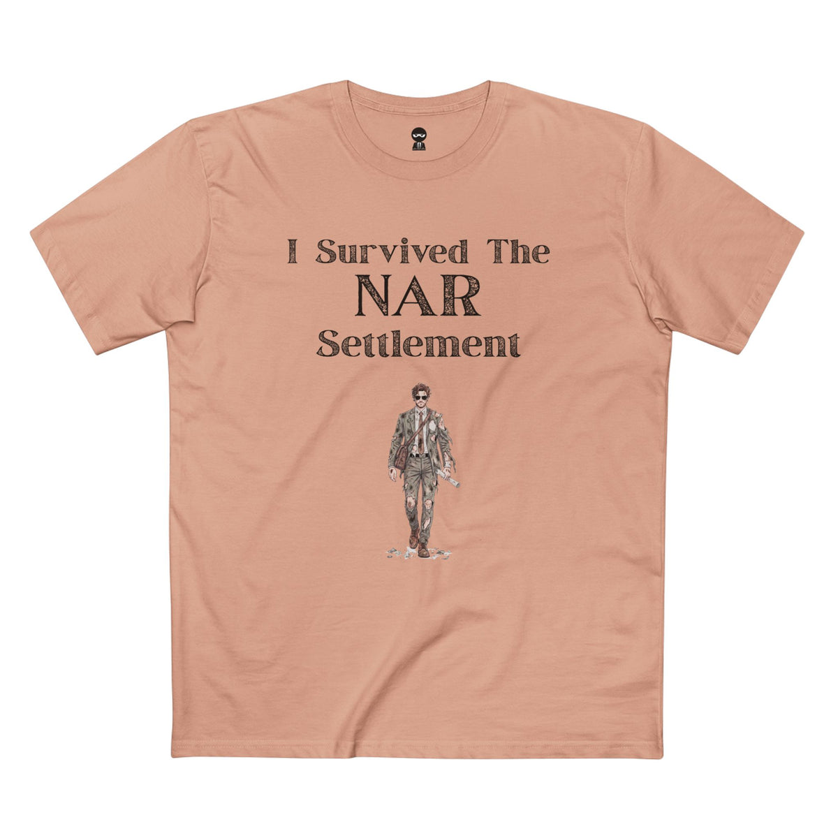 Pale Pink t-shirt printed with the I Survived the NAR Settlement design