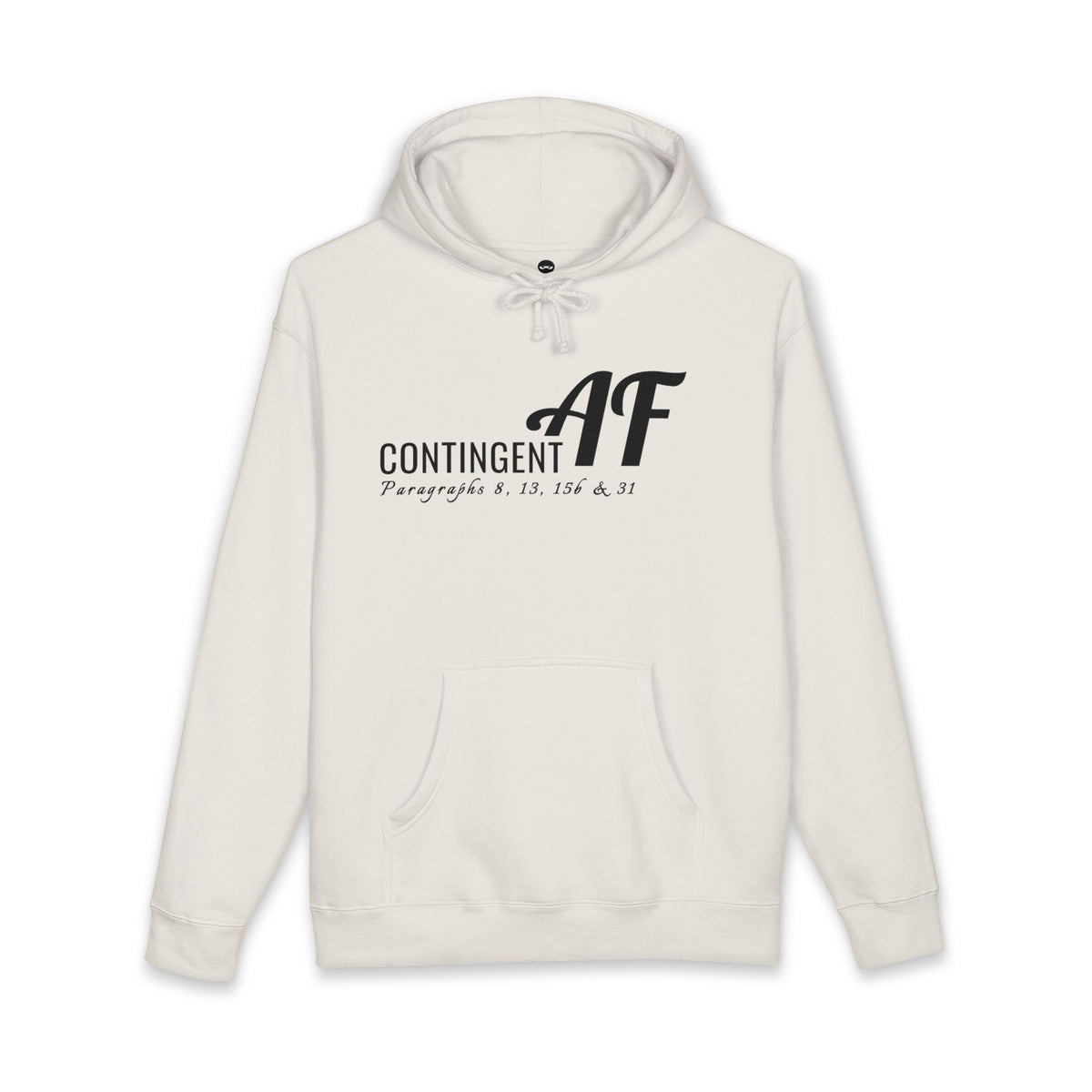 Bone hoodie printed with the Contingent AF design
