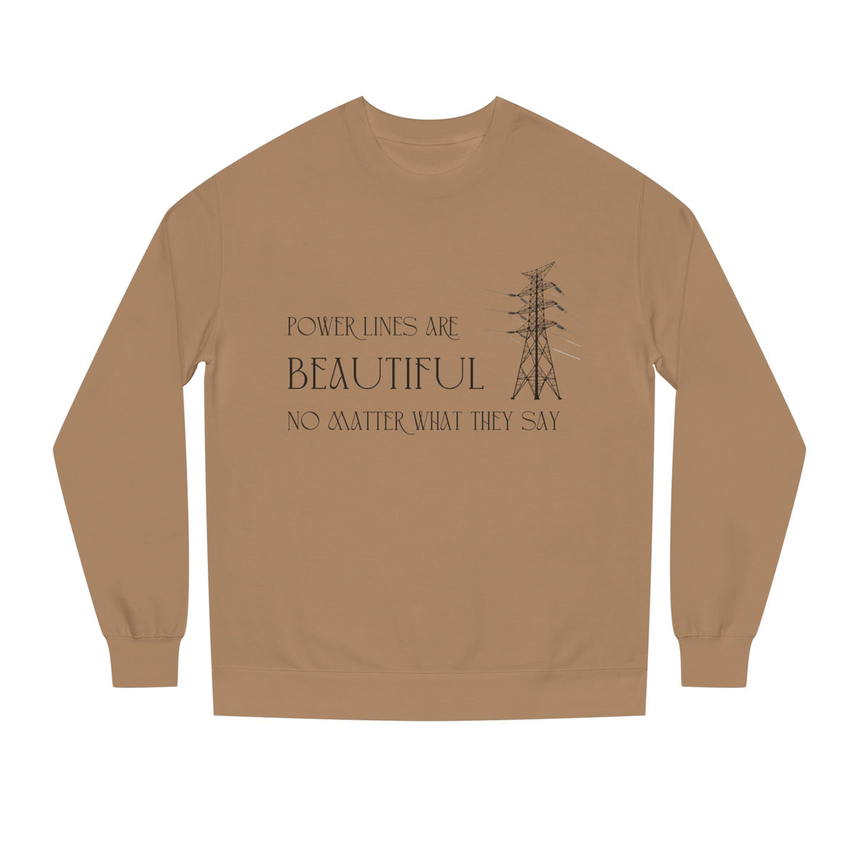 Sandstone crewneck sweatshirt printed with the Power Lines design