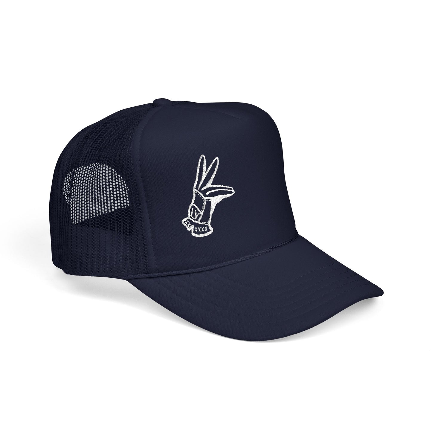Retro Embroidered 5 Panel Trucker Cap - LV Hand Sign