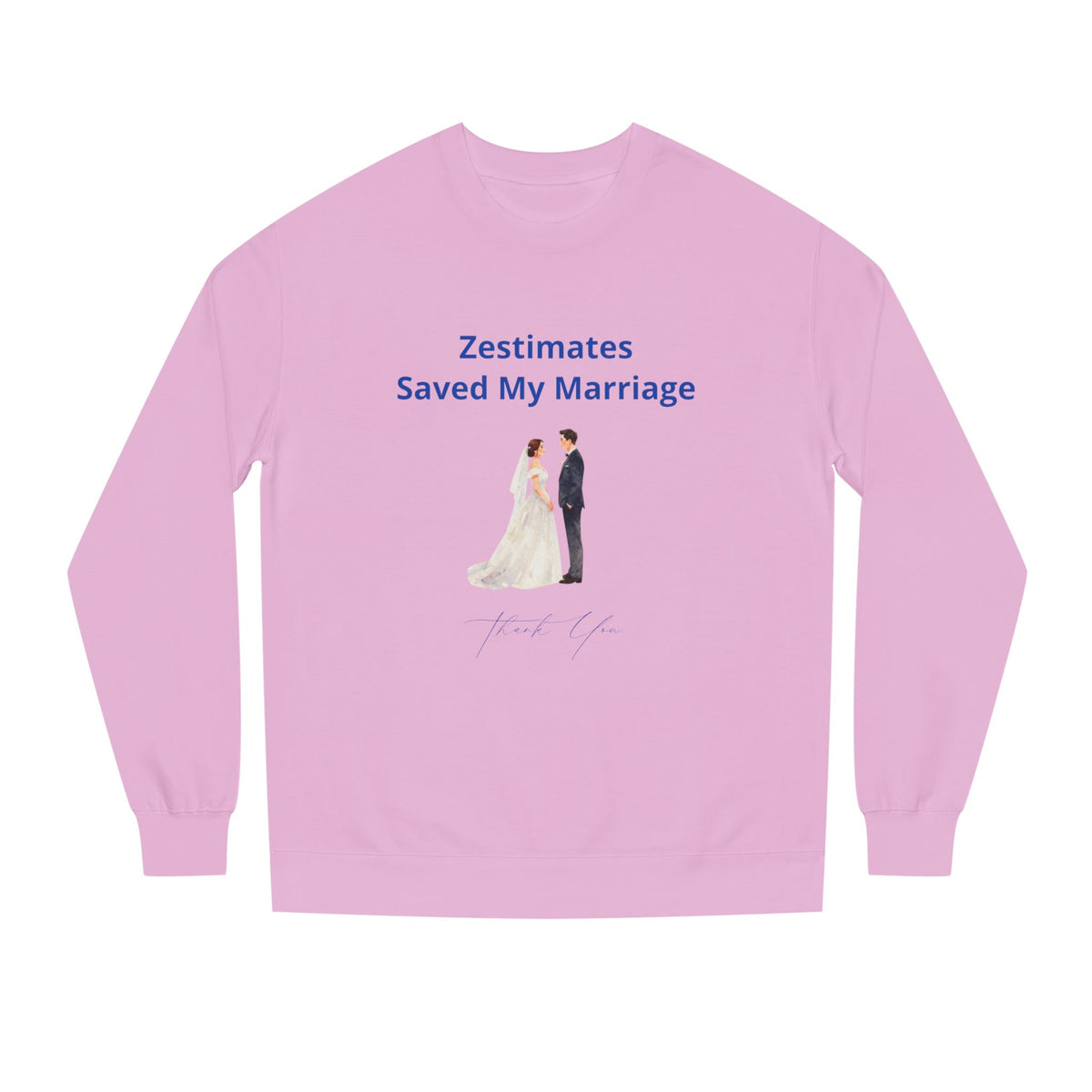 Light Pink crewneck sweatshirt printed with the Zestimates design