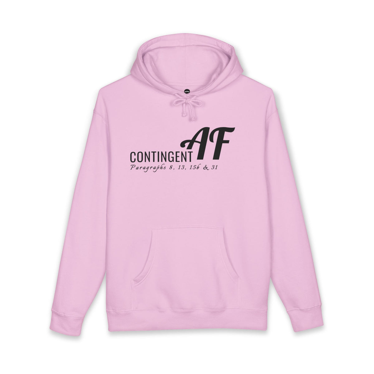 Light Pink hoodie printed with the Contingent AF design