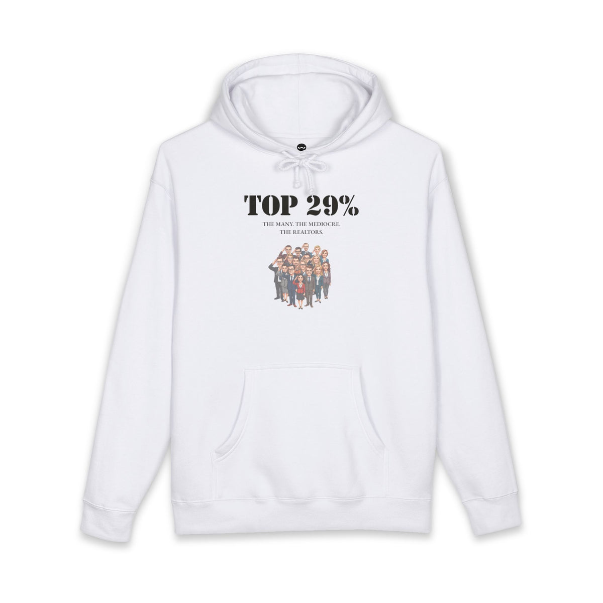 White hoodie printed with the Top 29% design
