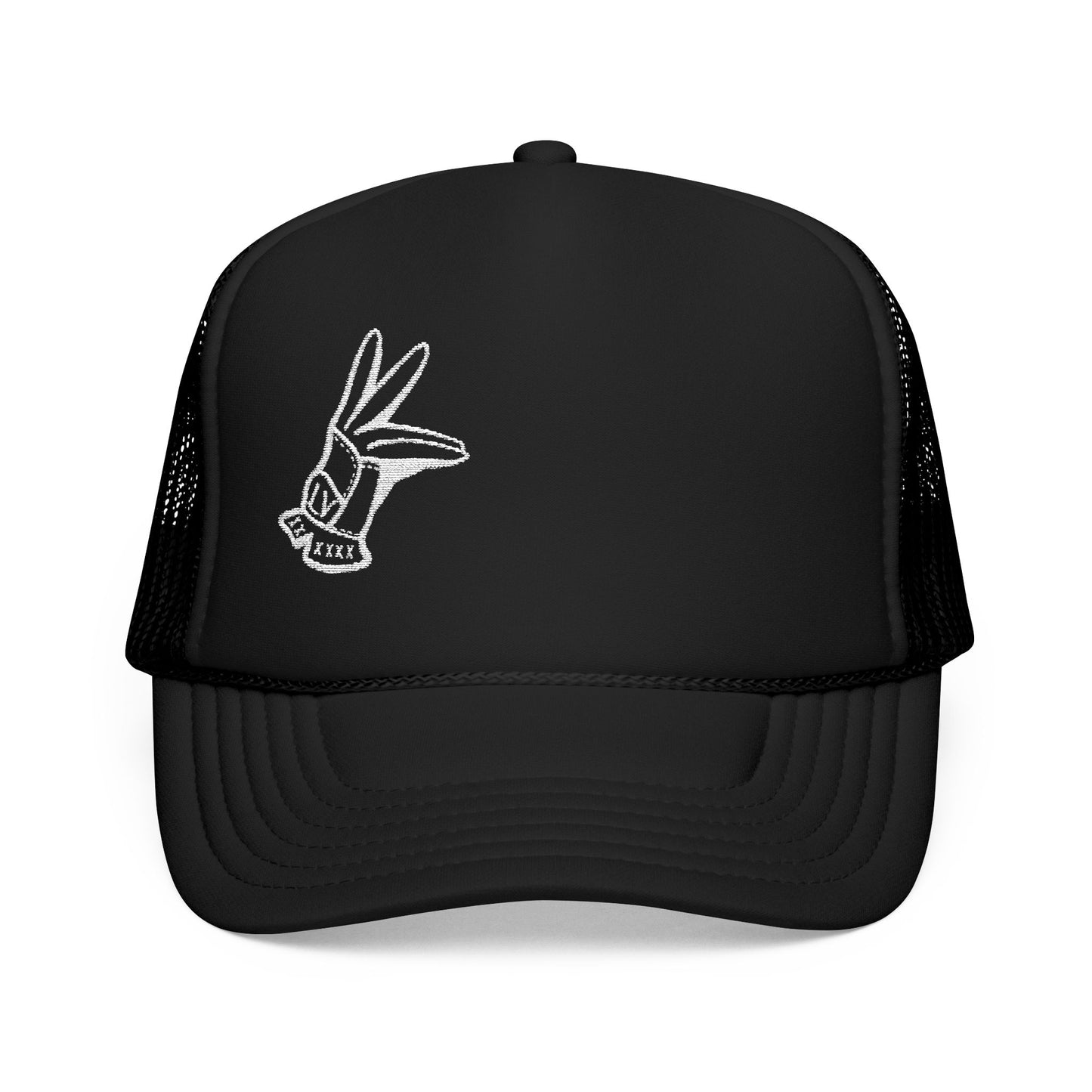 Retro Embroidered 5 Panel Trucker Cap - LV Hand Sign
