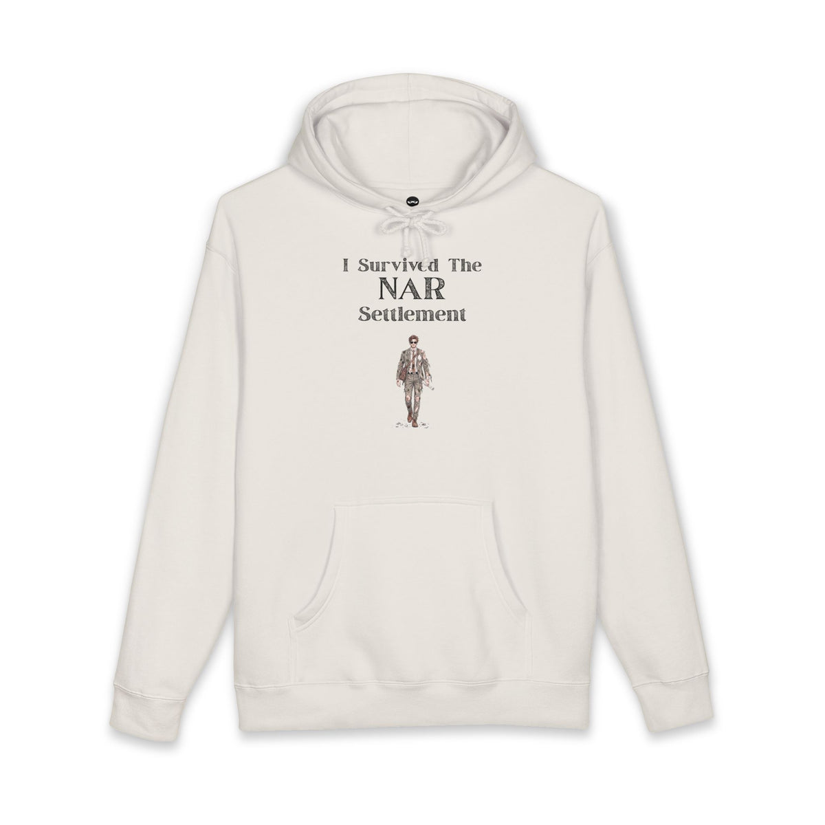 Bone hoodie printed with the I Survived the NAR Settlement design