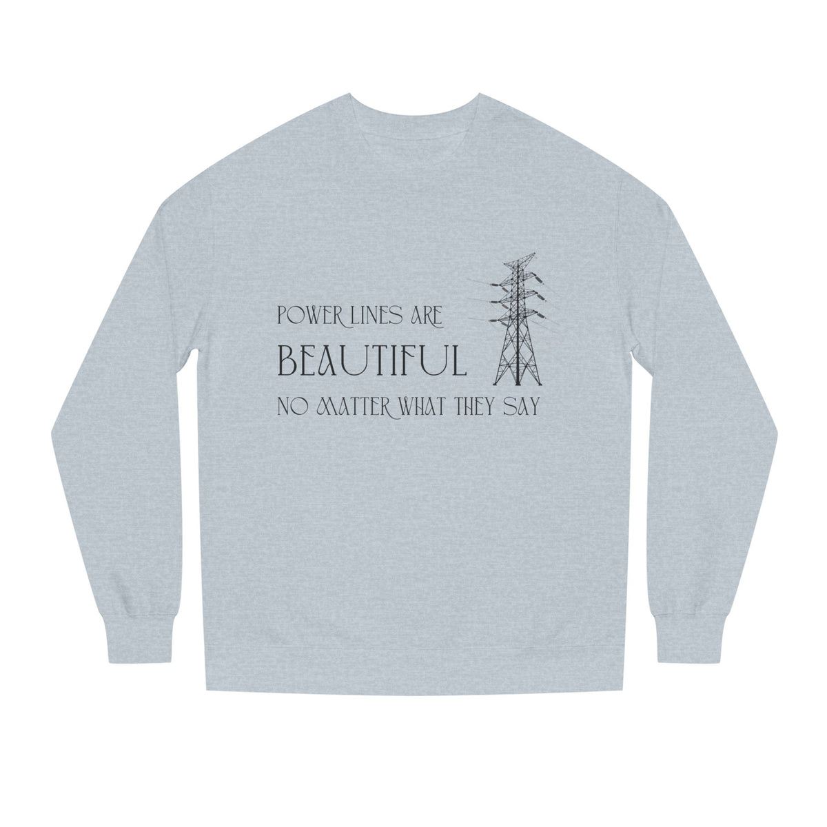 Grey Heather crewneck sweatshirt printed with the Power Lines design