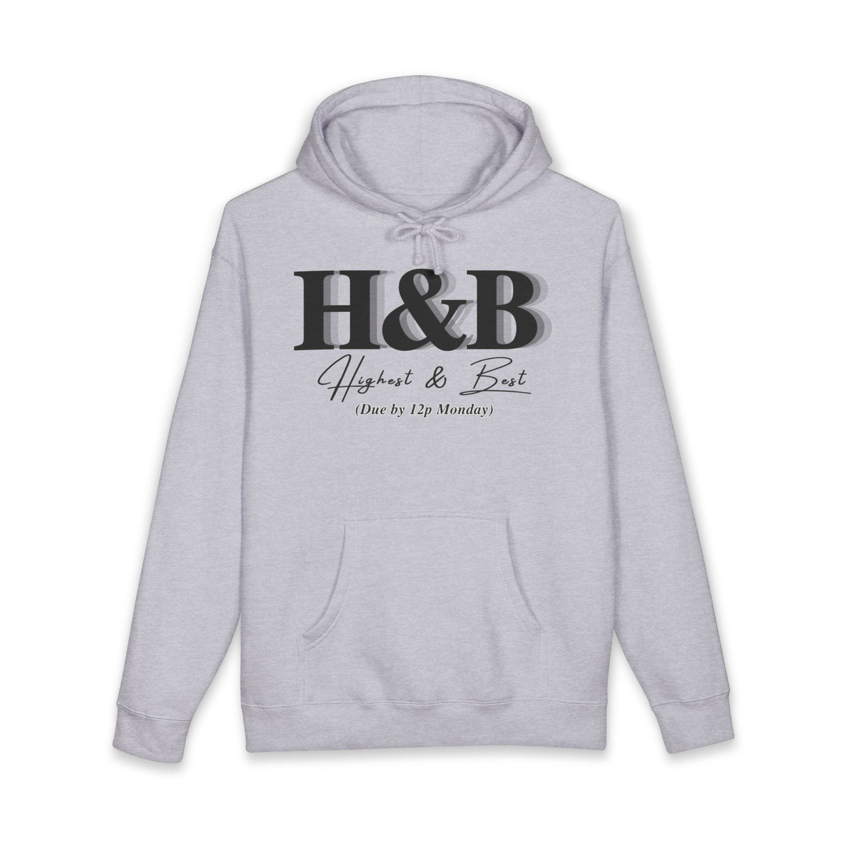 Grey Heather hoodie printed with the H&B design