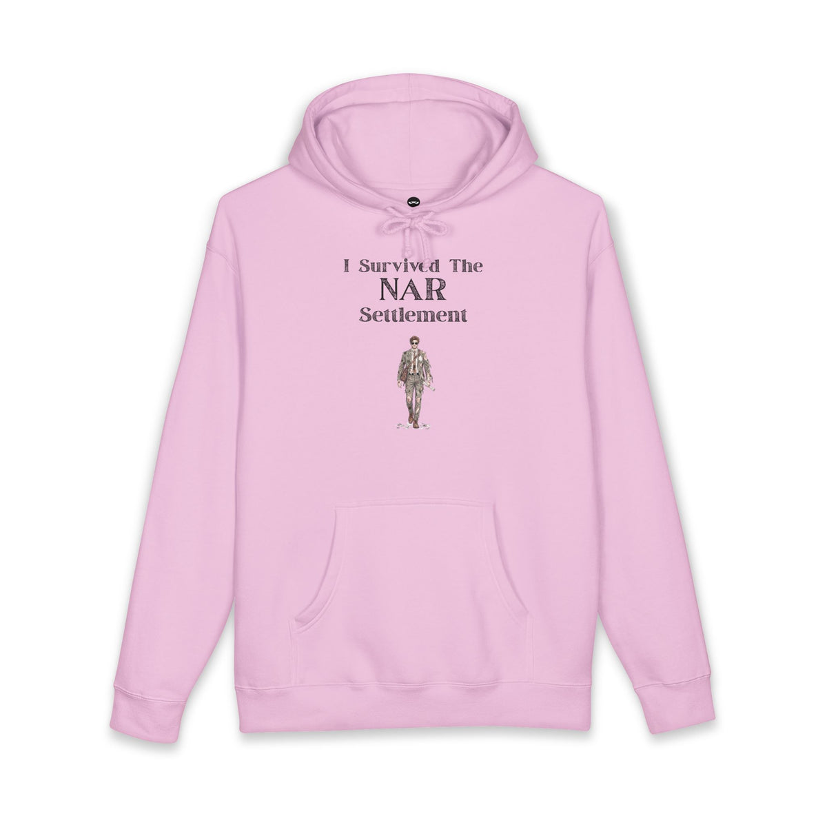 Light Pink hoodie printed with the I Survived the NAR Settlement design