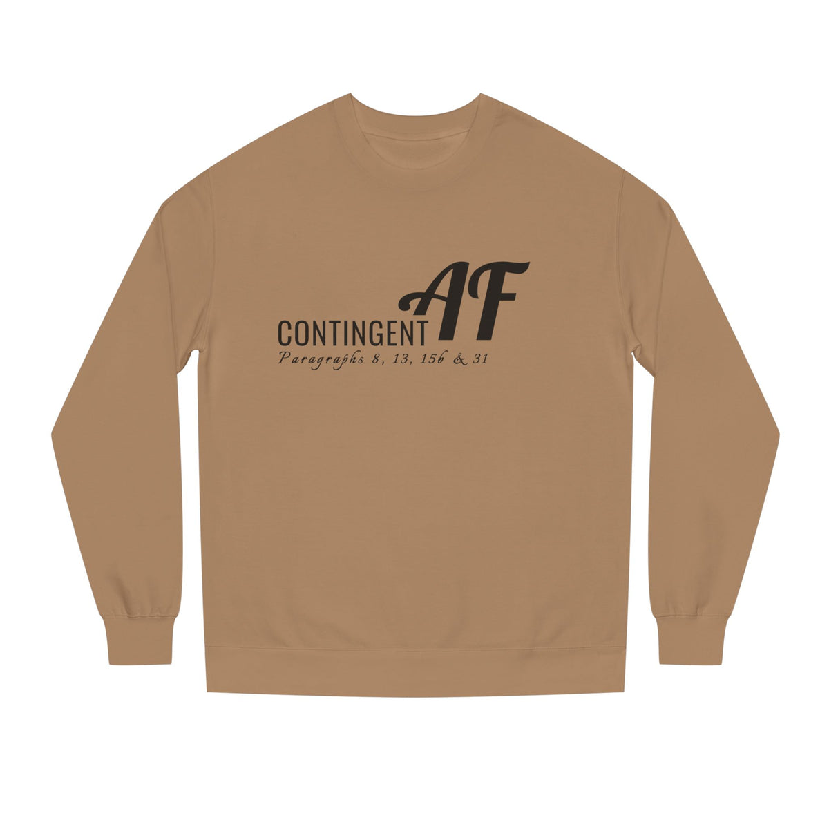 Sandstone crewneck sweatshirt printed with the Contingent AF design