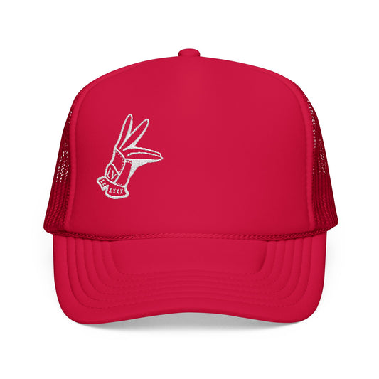 Retro Embroidered 5 Panel Trucker Cap - LV Hand Sign