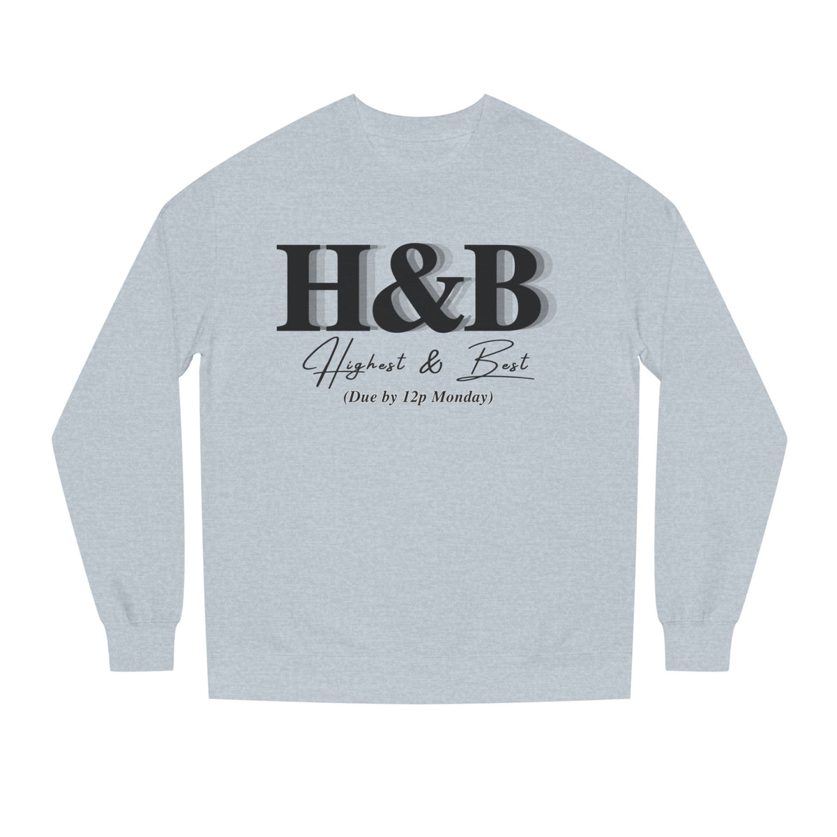 Grey Heather crewneck sweatshirt printed with the H&B design