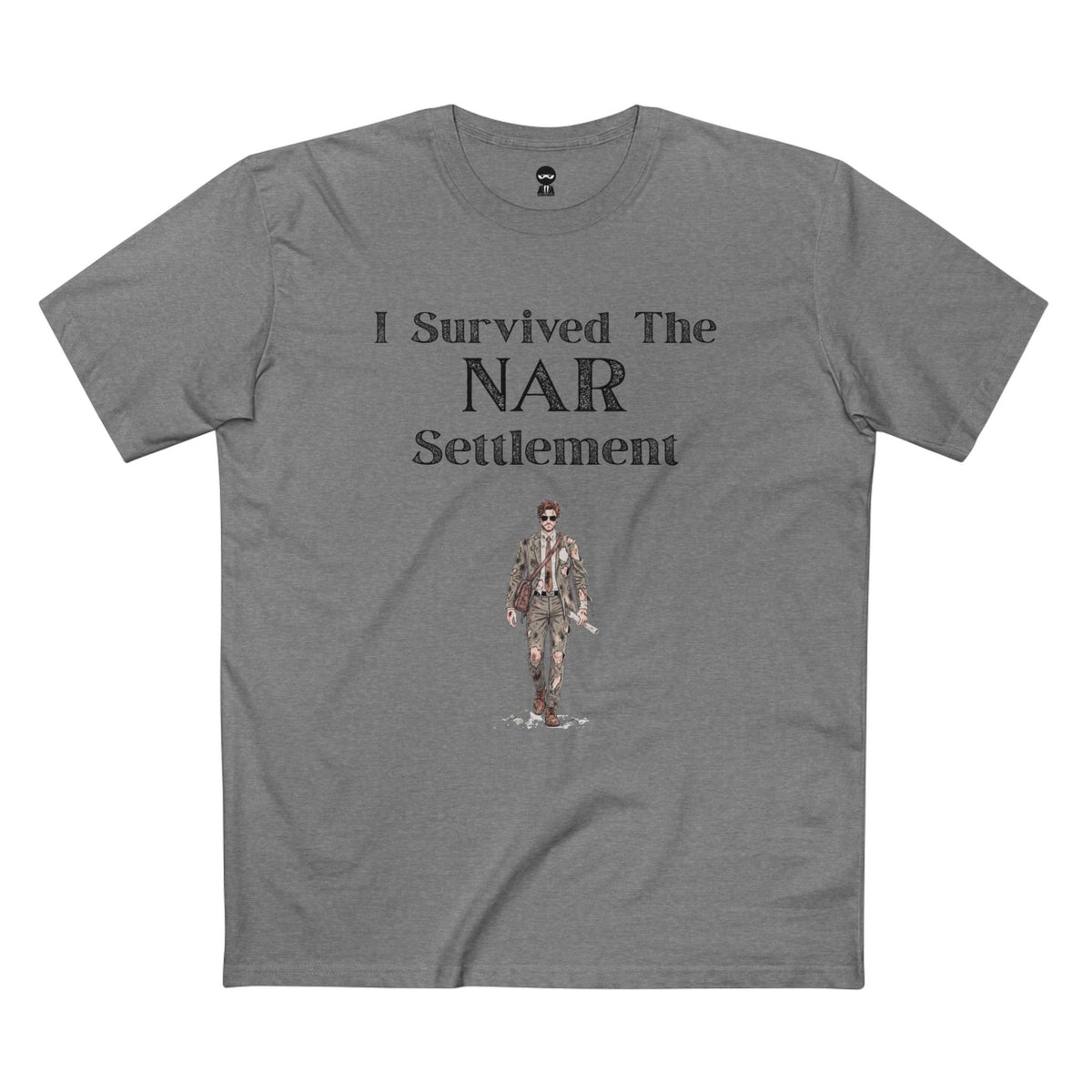 Athletic Heather t-shirt printed with the I Survived the NAR Settlement design
