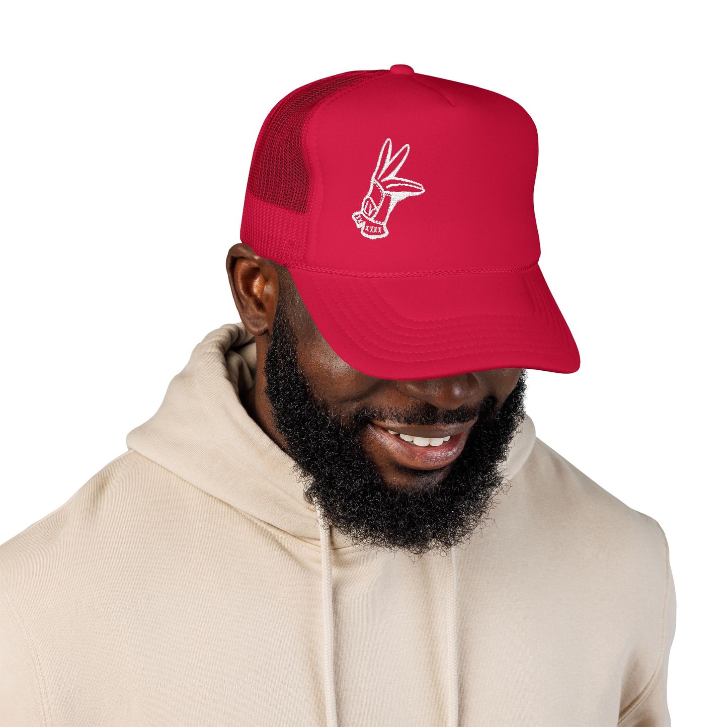 Retro Embroidered 5 Panel Trucker Cap - LV Hand Sign