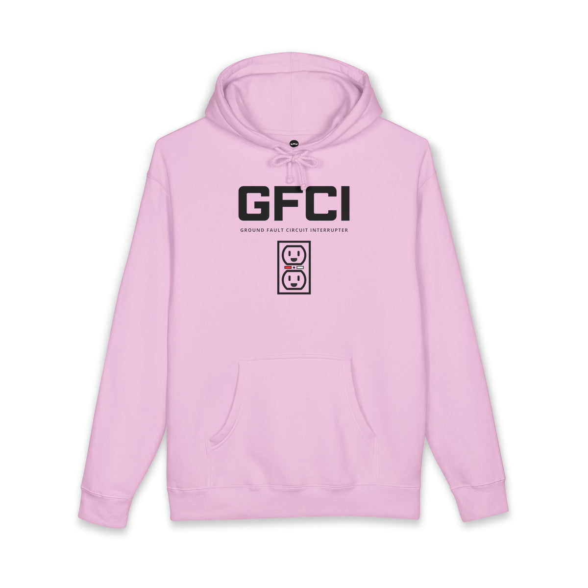 Light Pink hoodie printed with the GFCI design
