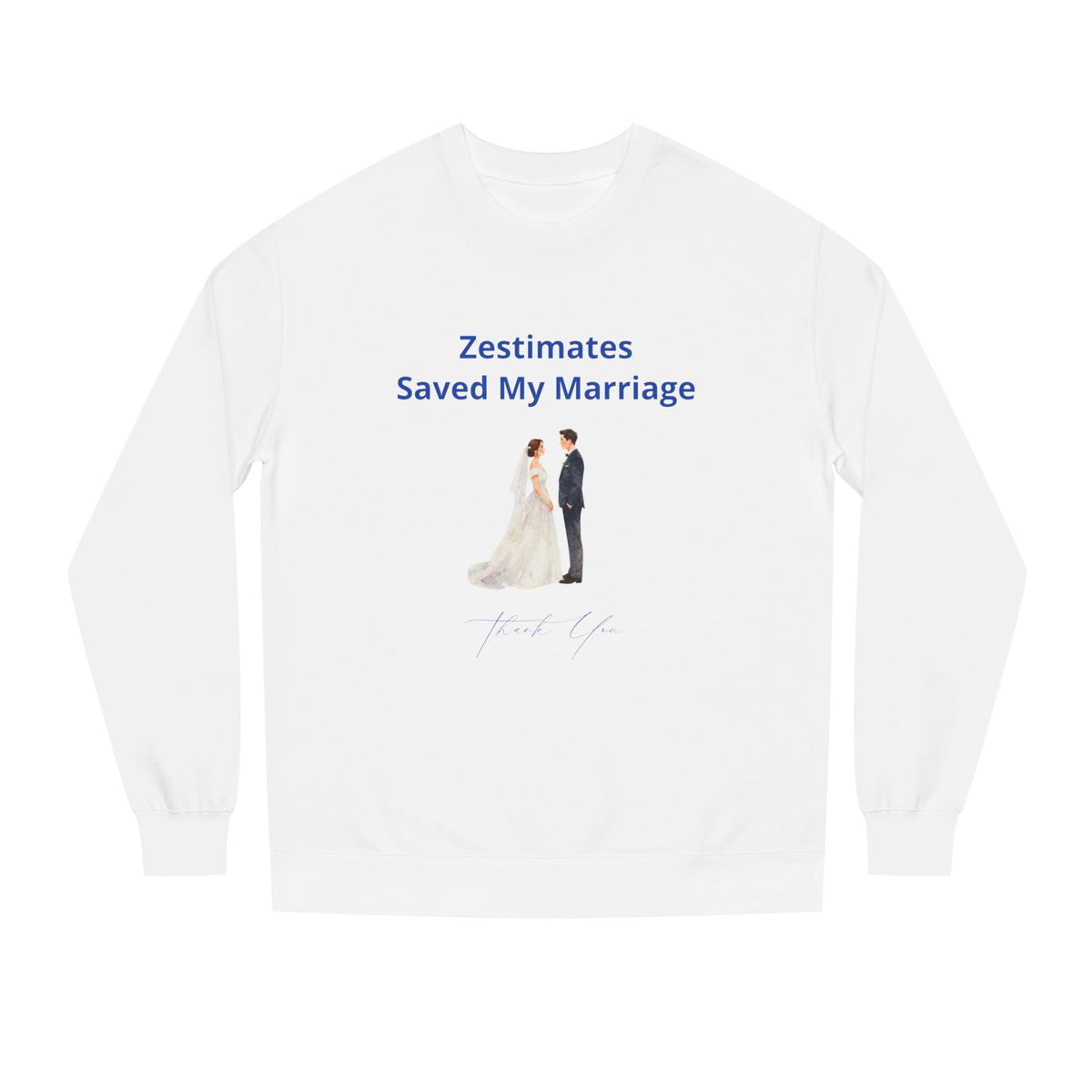 White crewneck sweatshirt printed with the Zestimates design