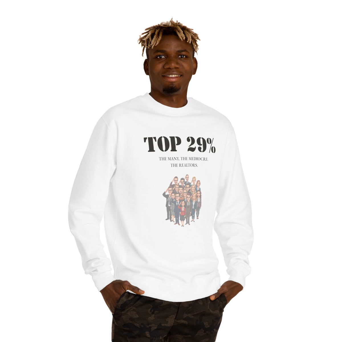 Crewneck sweatshirt printed with the Top 29% design