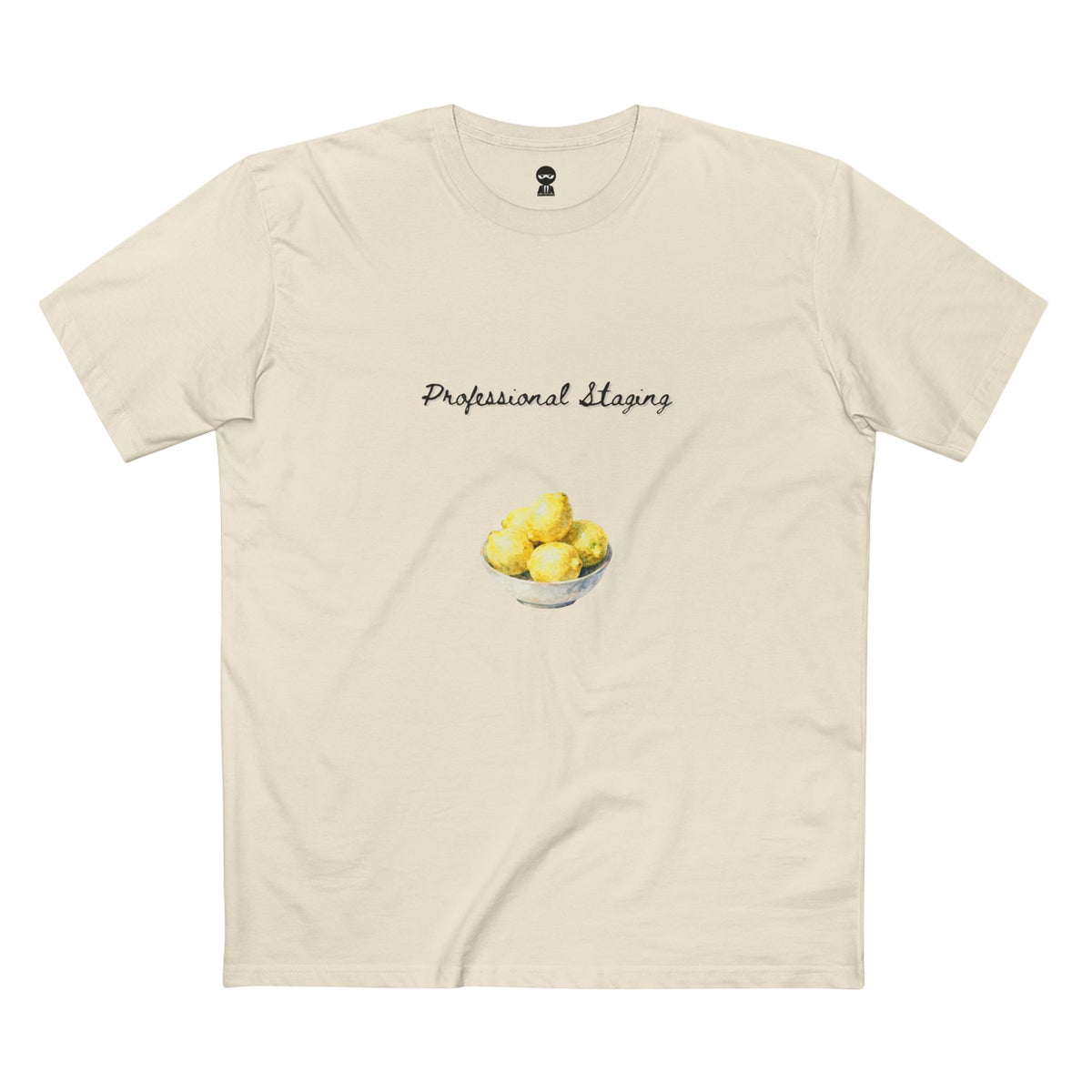 Natural t-shirt printed with the Staged design