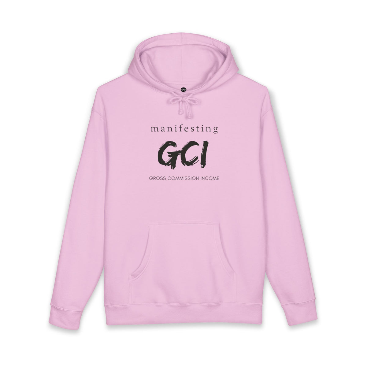 Light Pink hoodie printed with the Manifesting GCI design