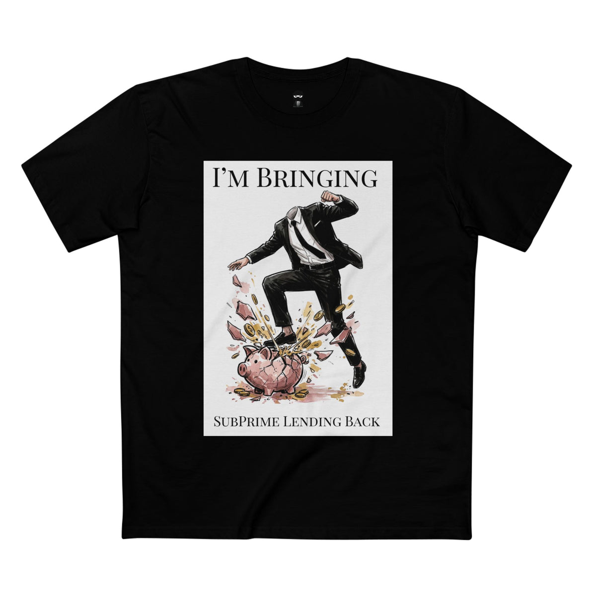 Black t-shirt printed with the Subprime Lending design