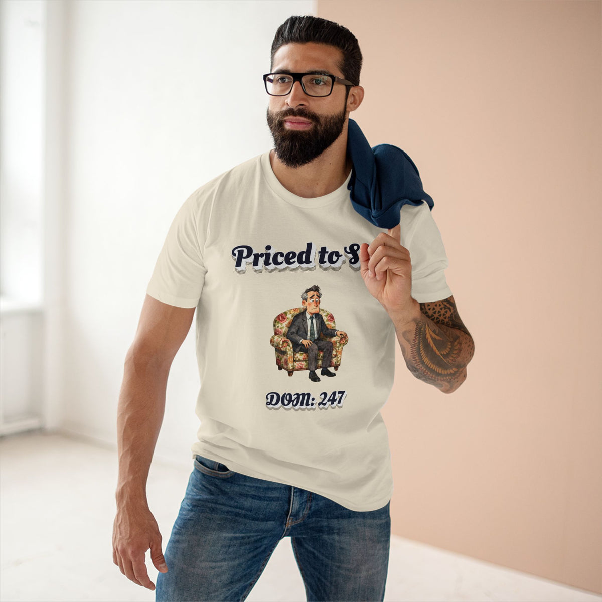 T-shirt printed with the Priced to Sit design
