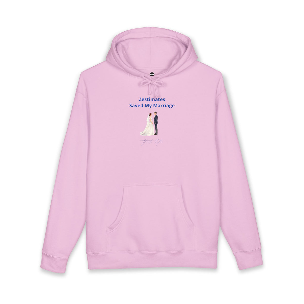 Light Pink hoodie printed with the Zestimates design