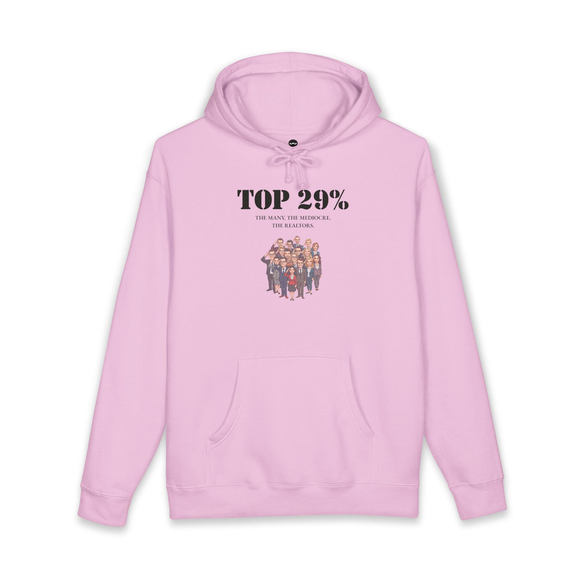 Light Pink hoodie printed with the Top 29% design