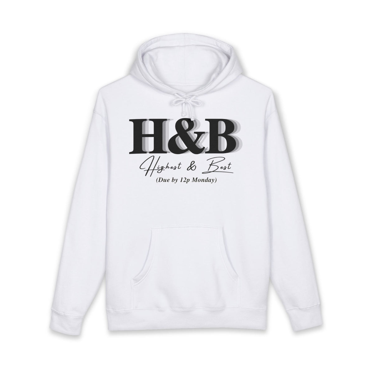 White hoodie printed with the H&B design