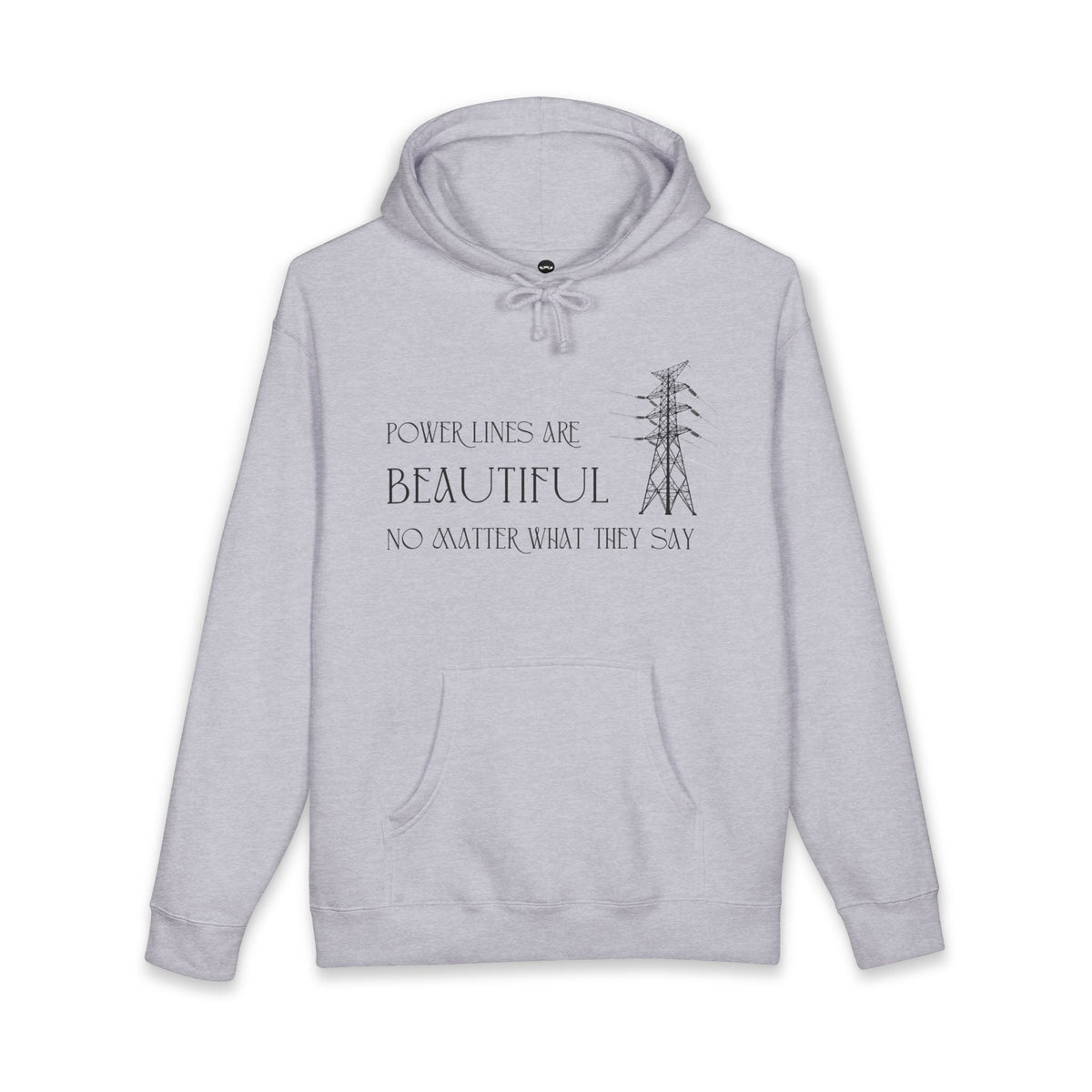 Grey Heather hoodie printed with the Power Lines design