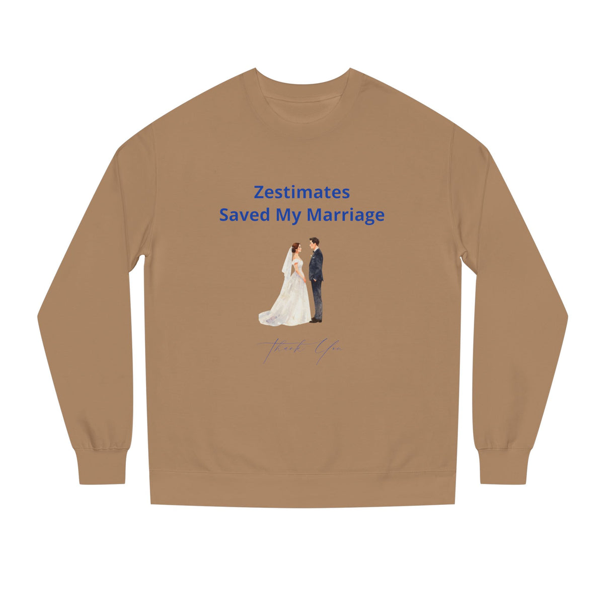 Sandstone crewneck sweatshirt printed with the Zestimates design