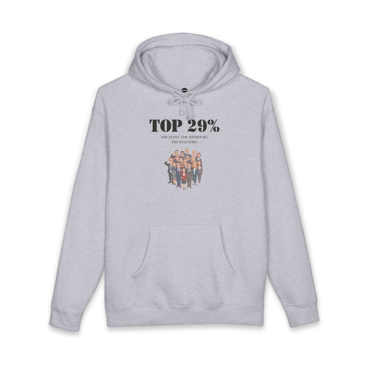 Grey Heather hoodie printed with the Top 29% design
