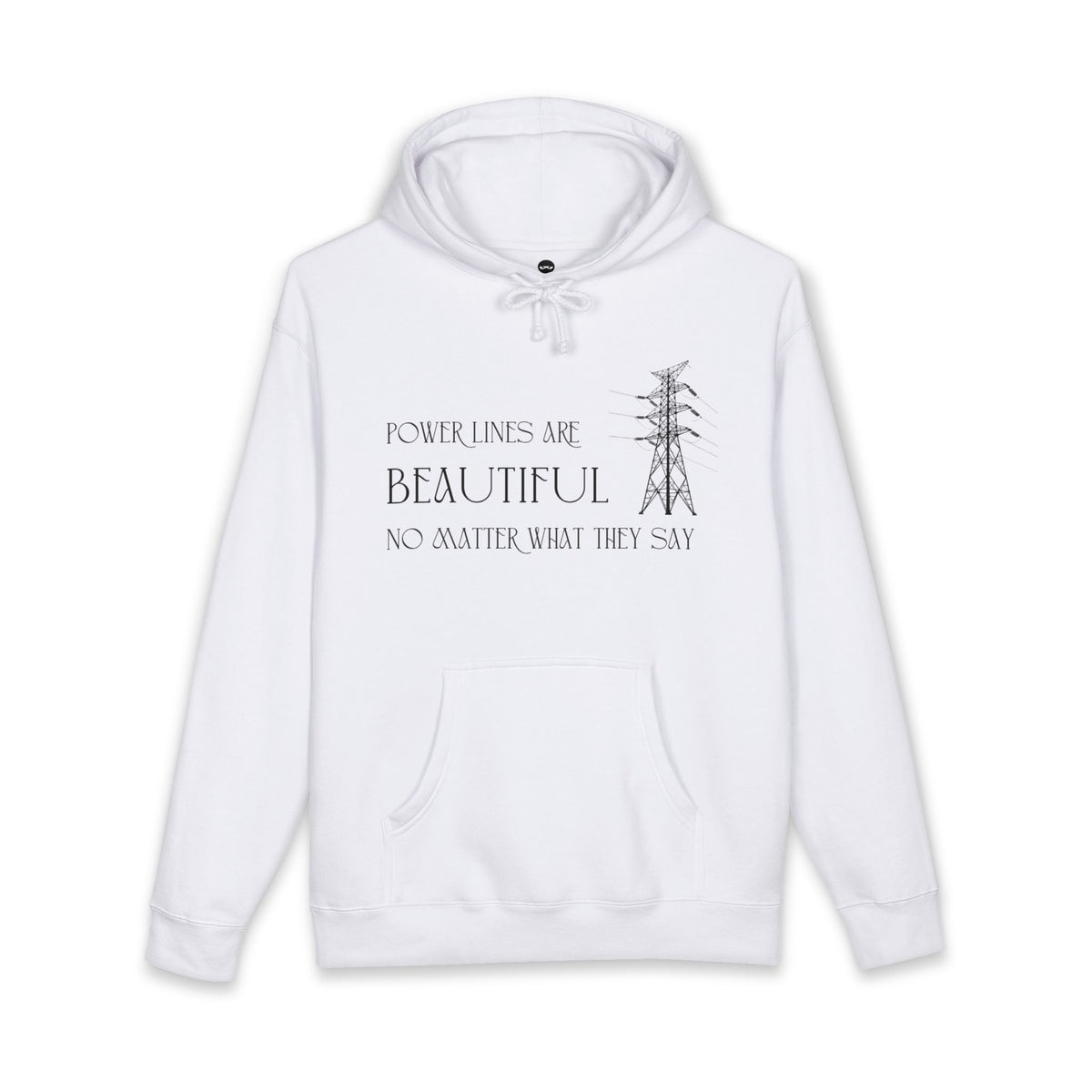White hoodie printed with the Power Lines design