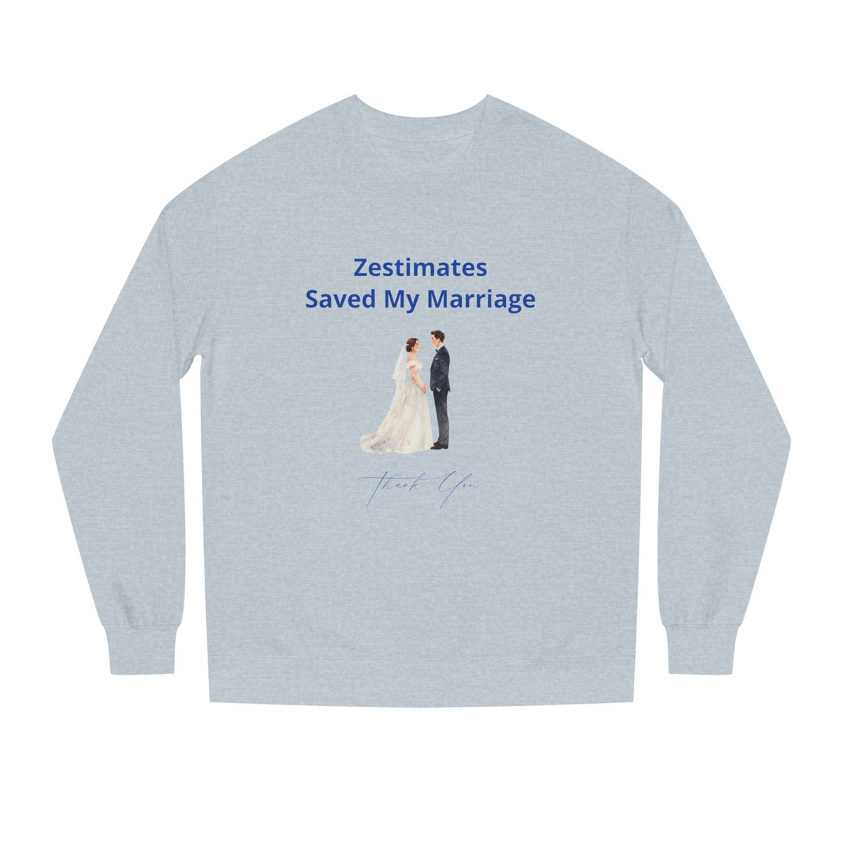 Grey Heather crewneck sweatshirt printed with the Zestimates design