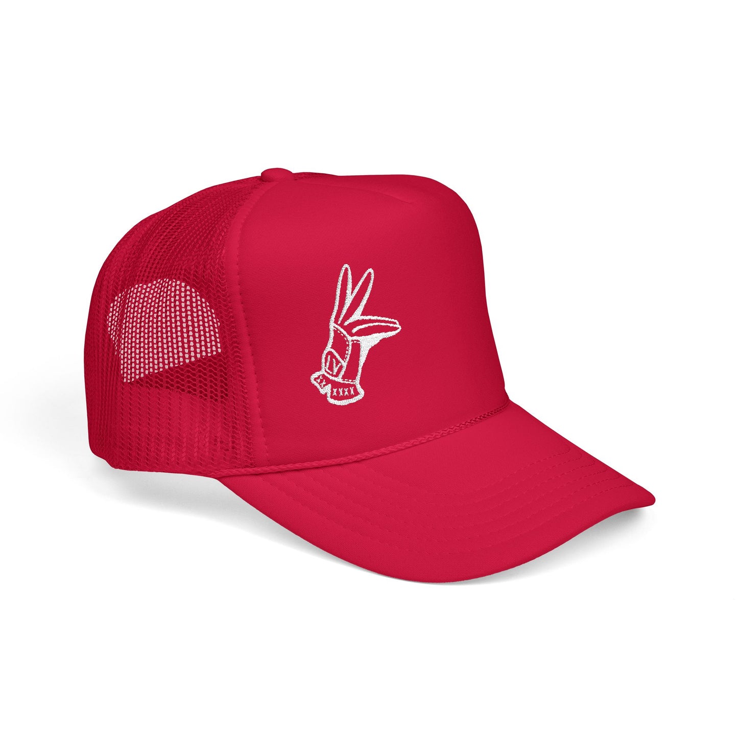 Retro Embroidered 5 Panel Trucker Cap - LV Hand Sign
