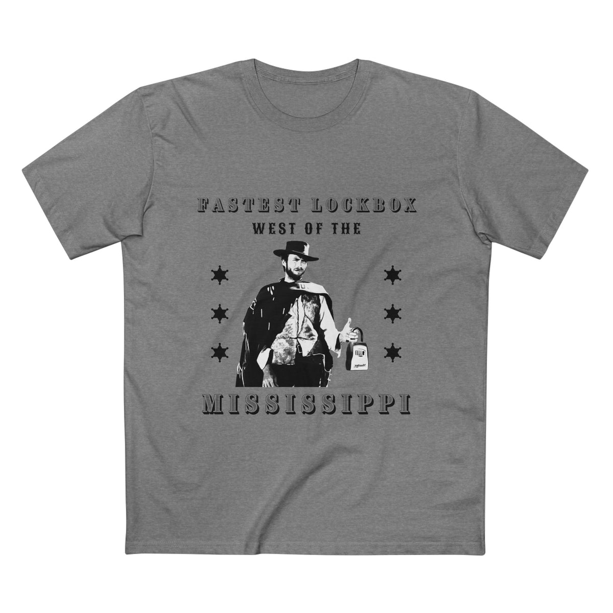 Athletic Heather t-shirt printed with the Fastest Lockbox West design