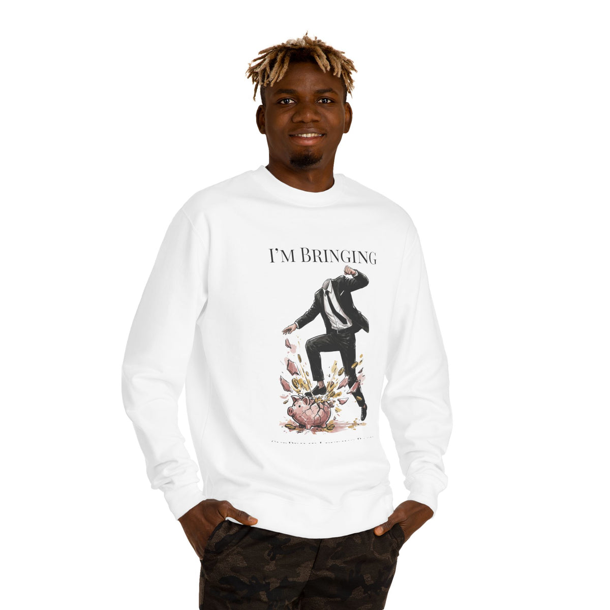 Crewneck sweatshirt printed with the Subprime Lending design