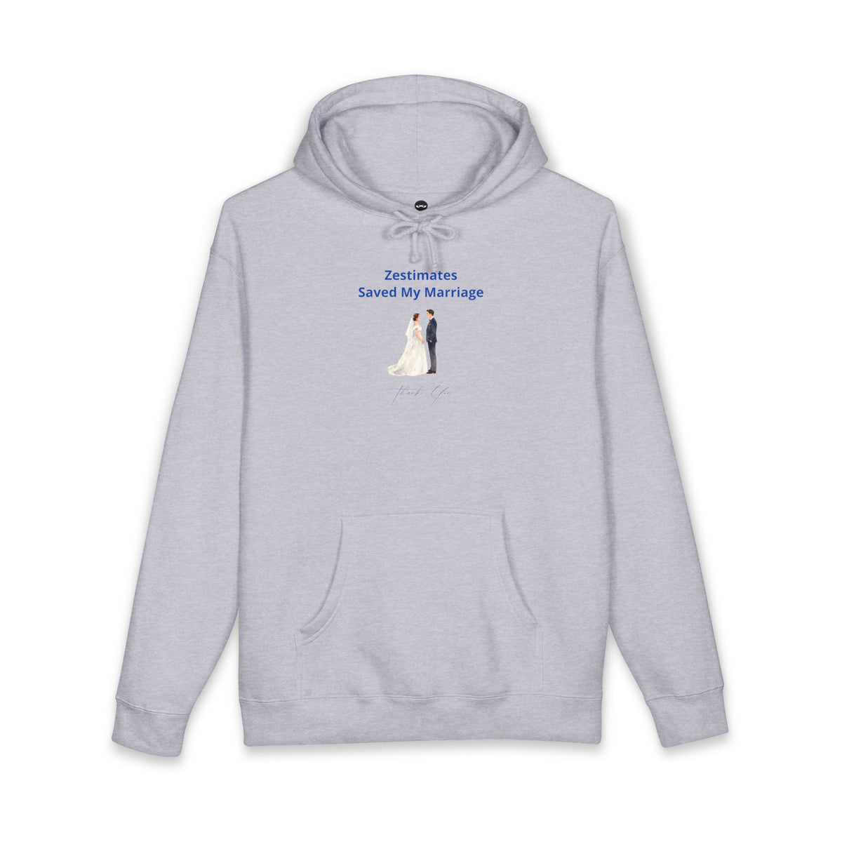 Grey Heather hoodie printed with the Zestimates design