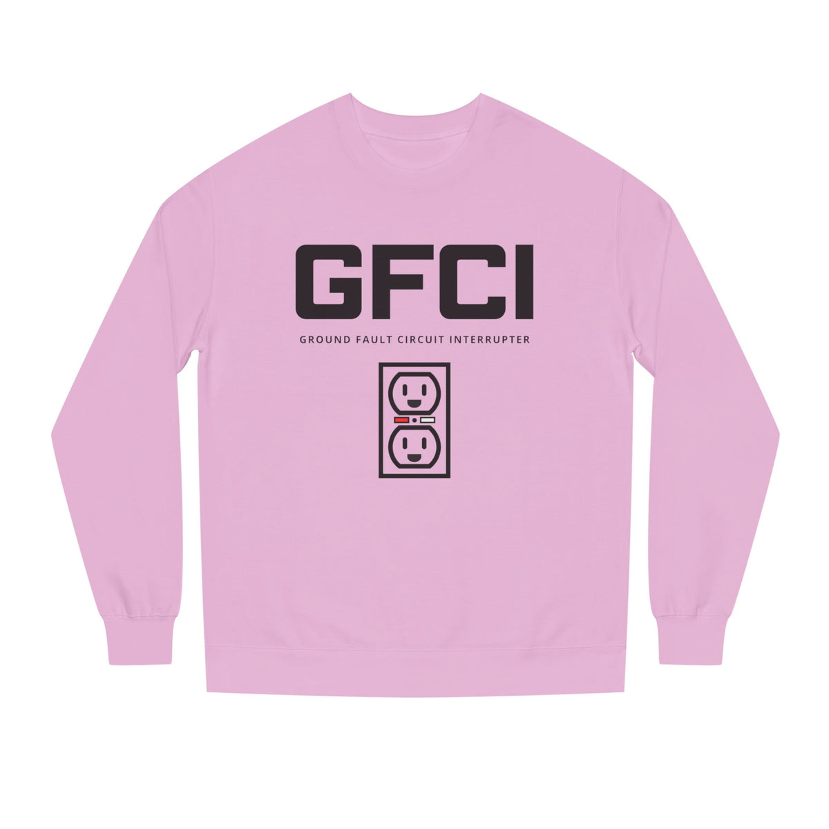 Light Pink crewneck sweatshirt printed with the GFCI design