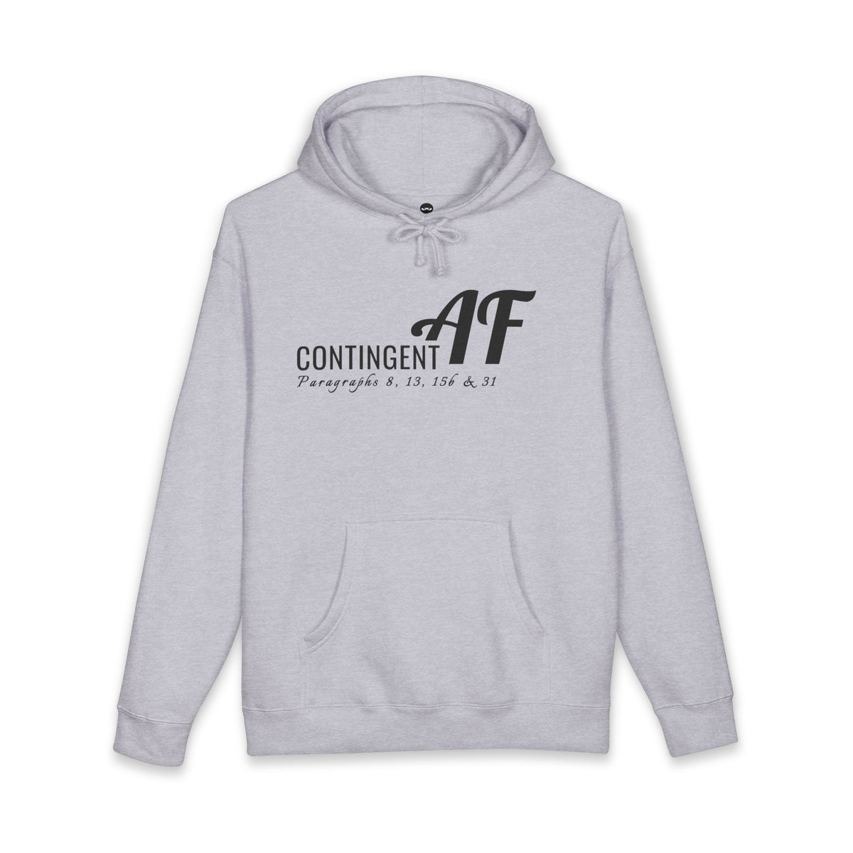 Grey Heather hoodie printed with the Contingent AF design