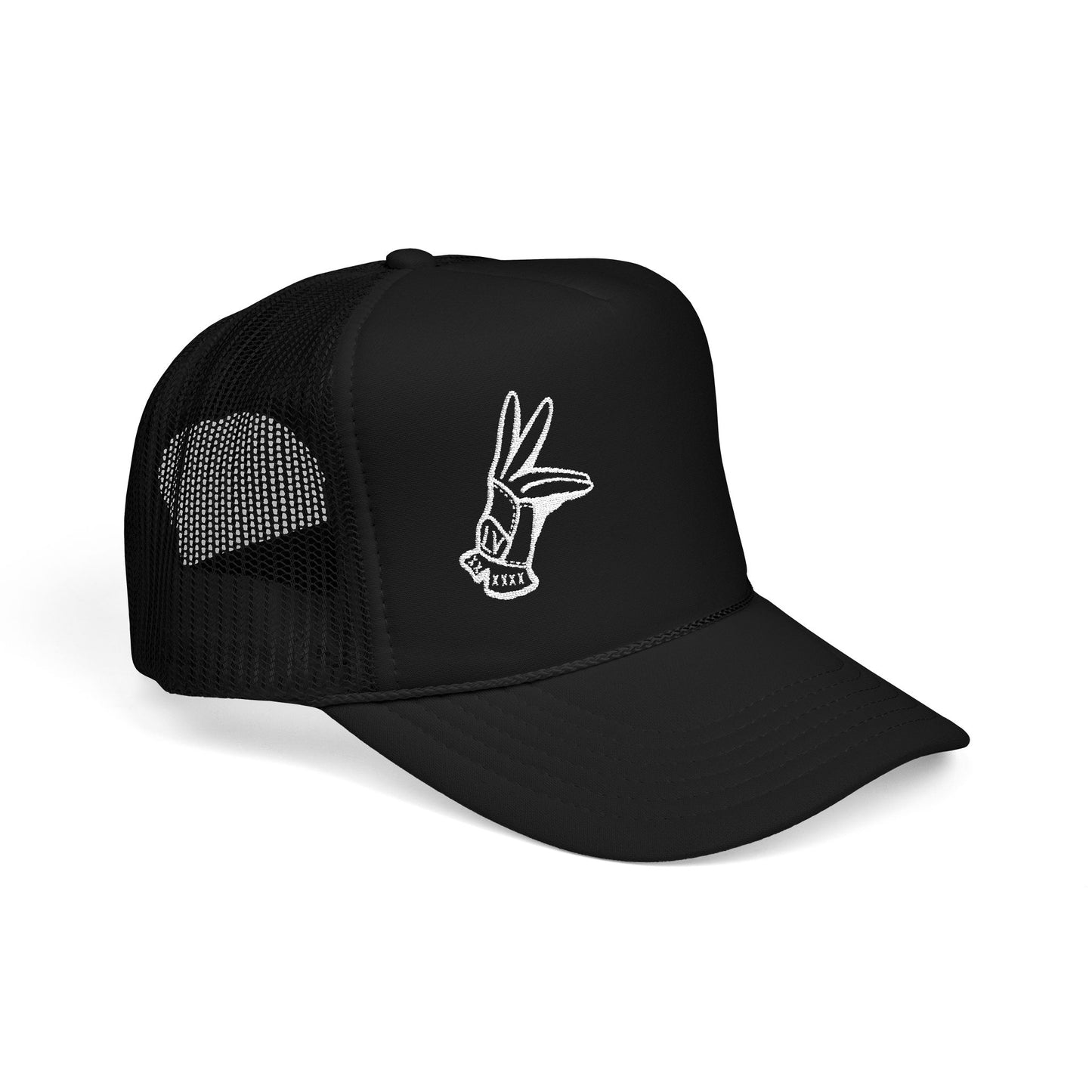 Retro Embroidered 5 Panel Trucker Cap - LV Hand Sign